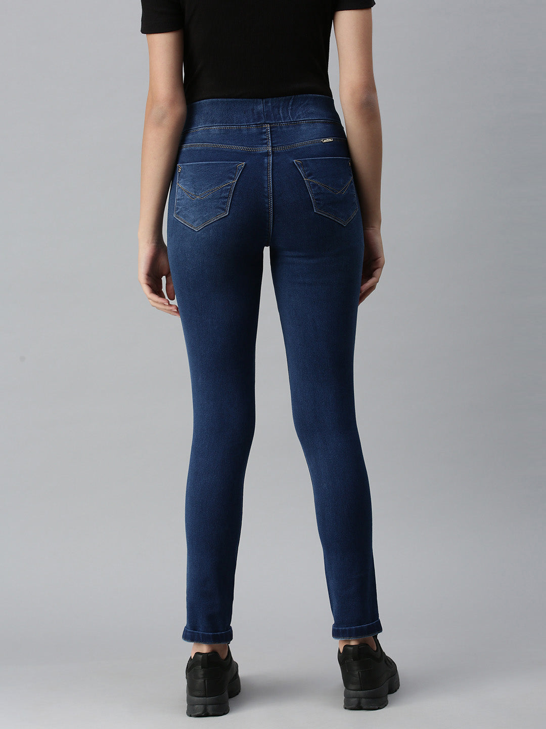 Women's Navy Blue Solid Denim Skinny Jeans