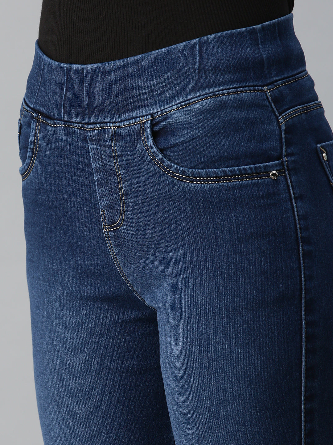 Women's Navy Blue Solid Denim Skinny Jeans