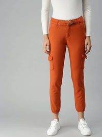 Women's Orange Jean Jogger High-Rise Stretchable Jeans