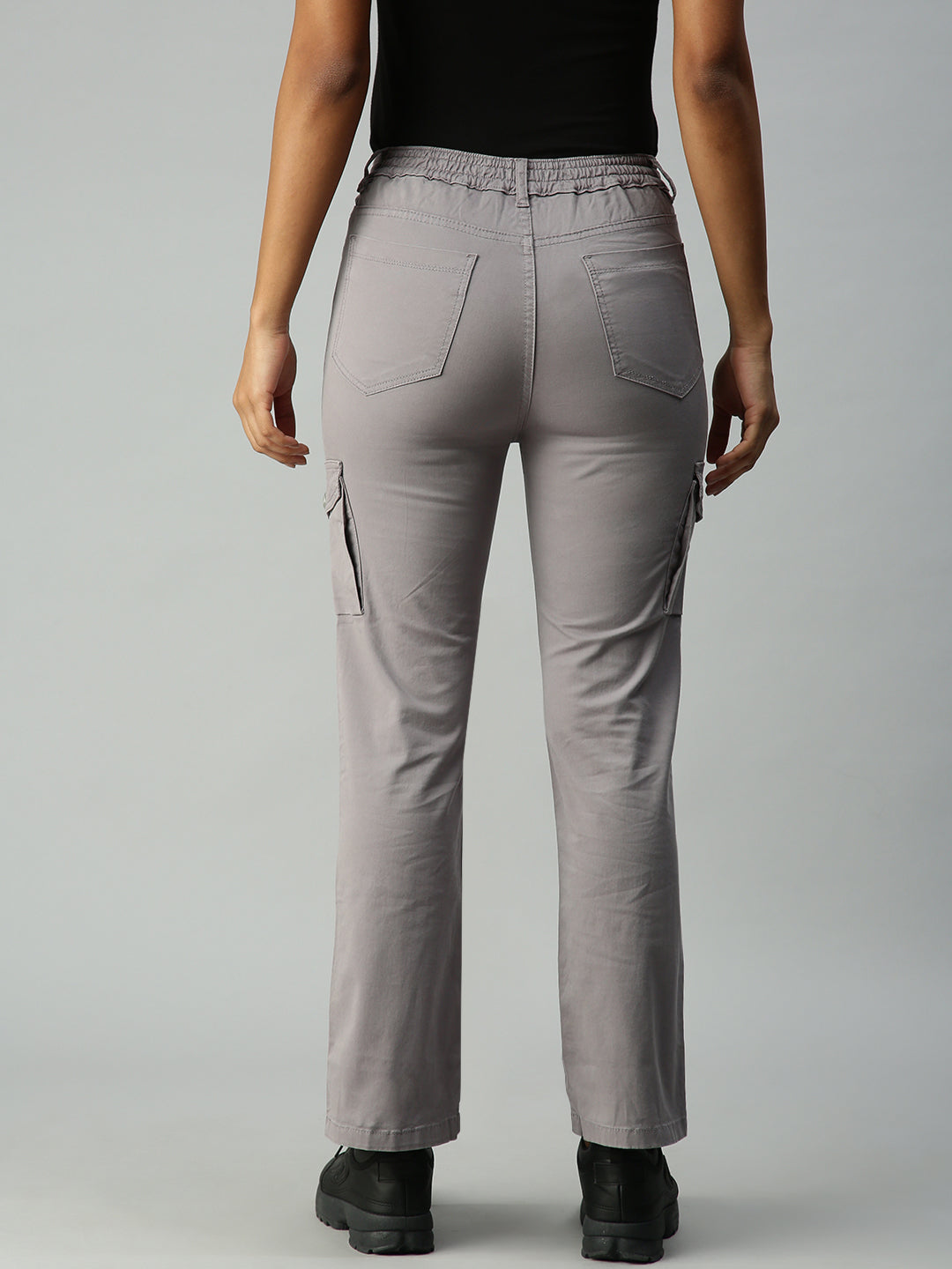 Women's Grey Solid Denim Straight Jeans