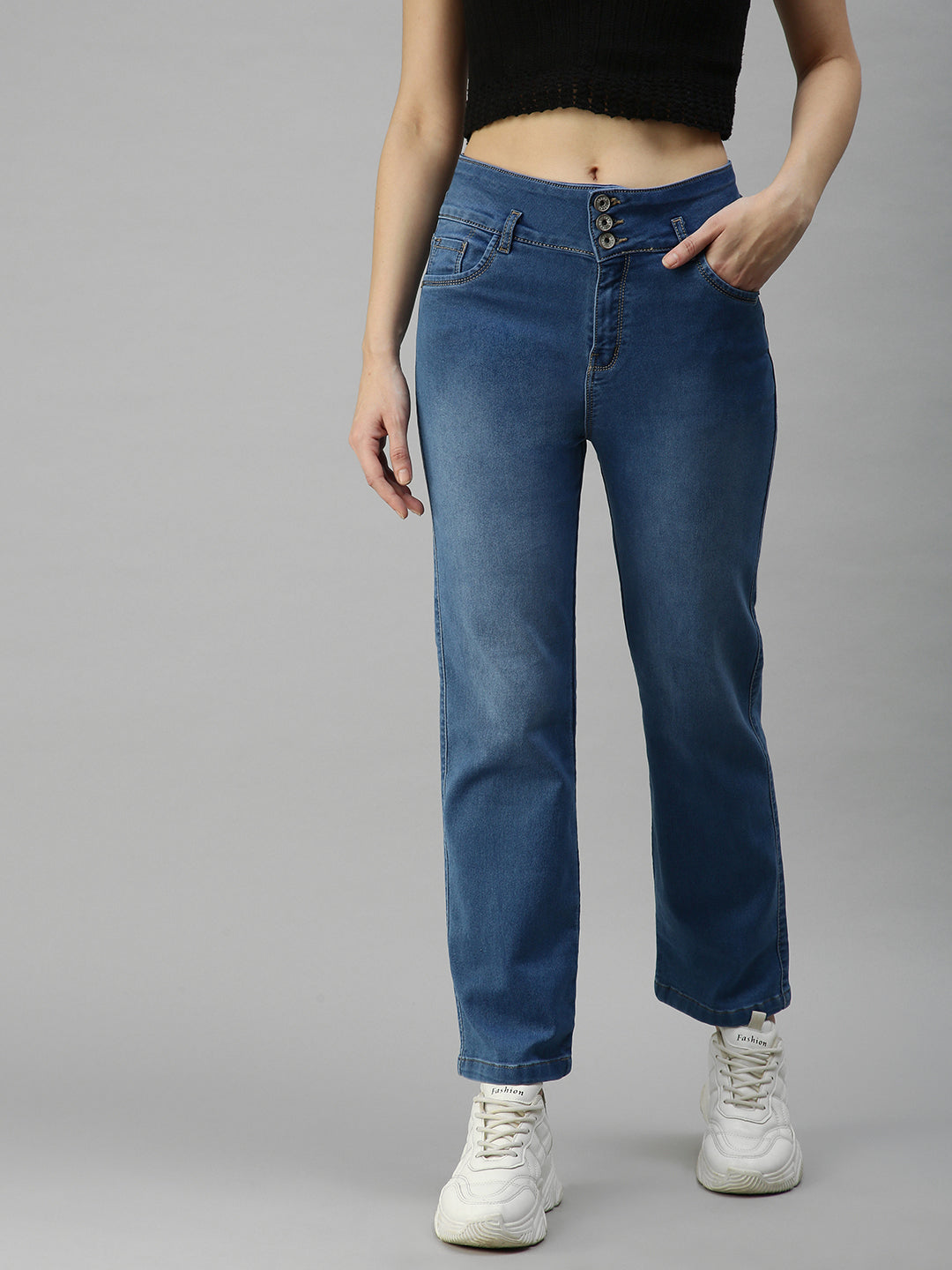 Women's Blue Solid Denim Skinny Jeans