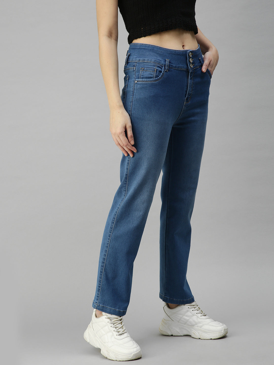 Women's Blue Solid Denim Skinny Jeans