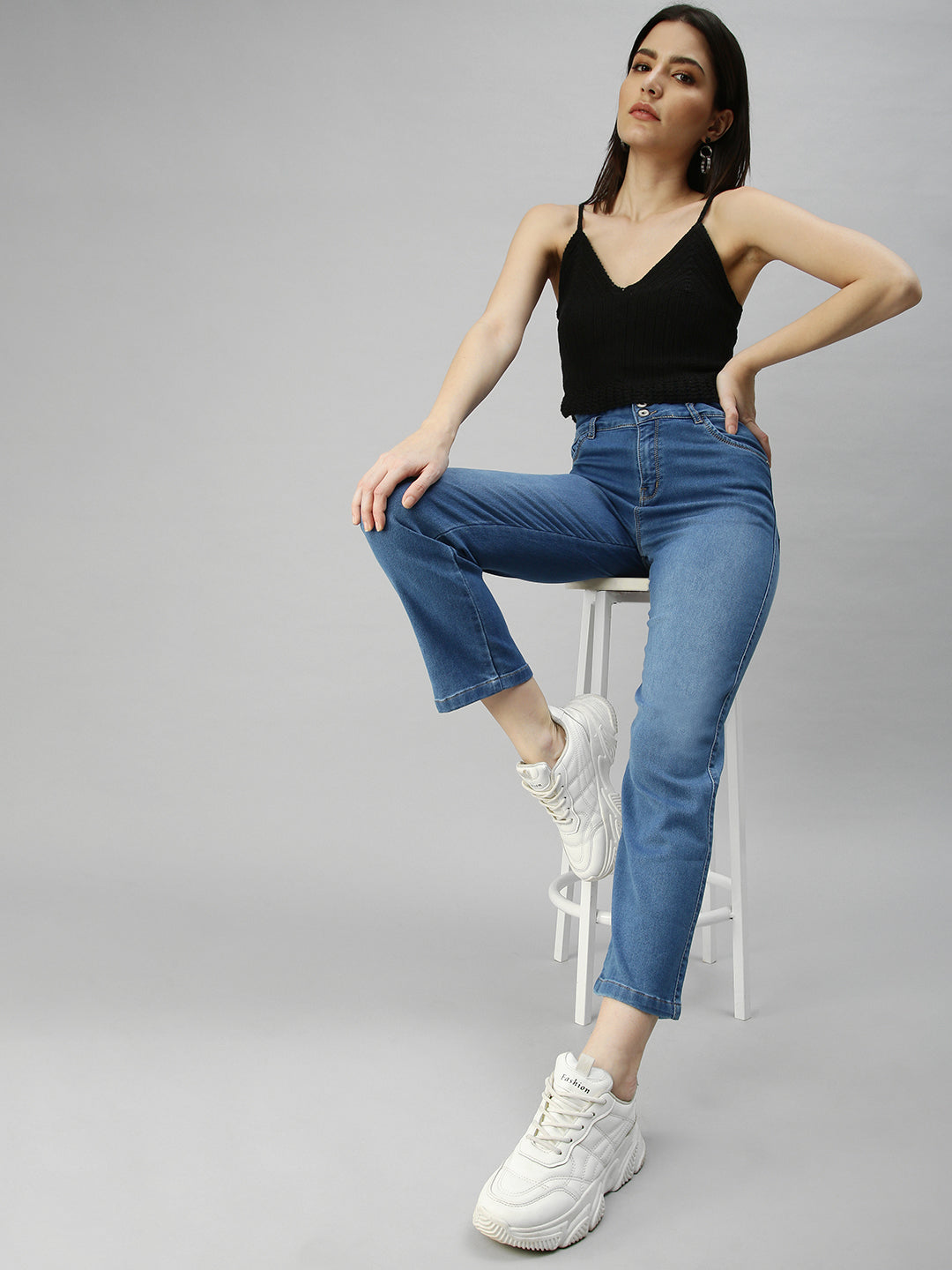 Women's Blue Solid Denim Skinny Jeans