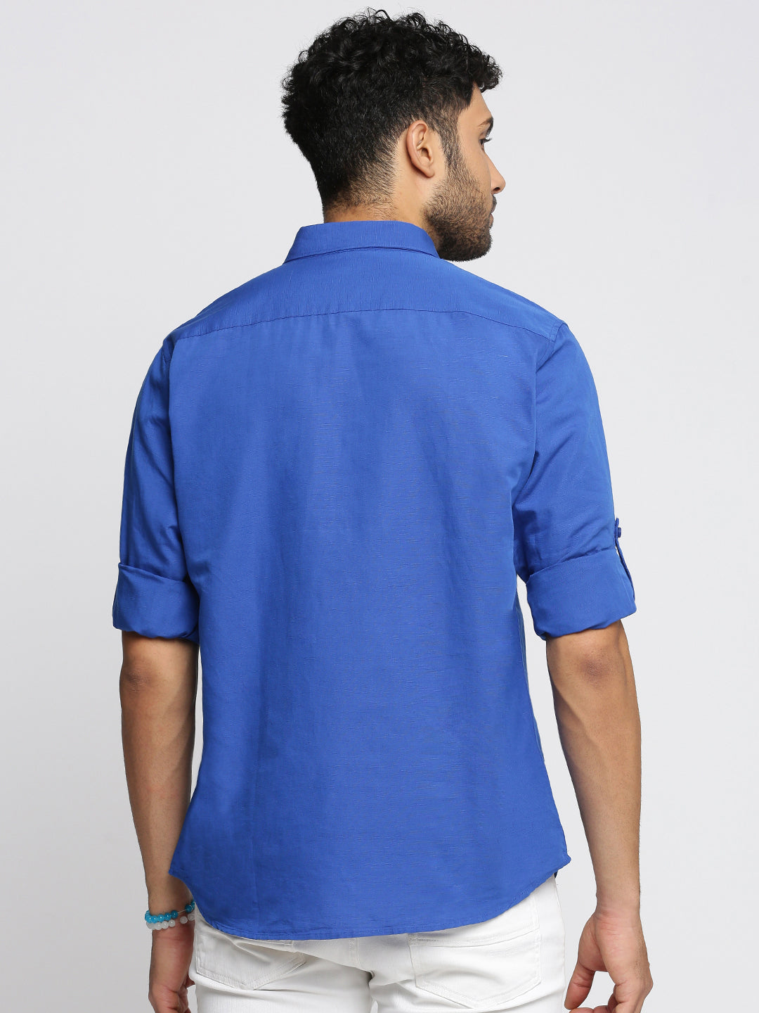 Men Blue Solid Shirt Collar Casual Short Kurta