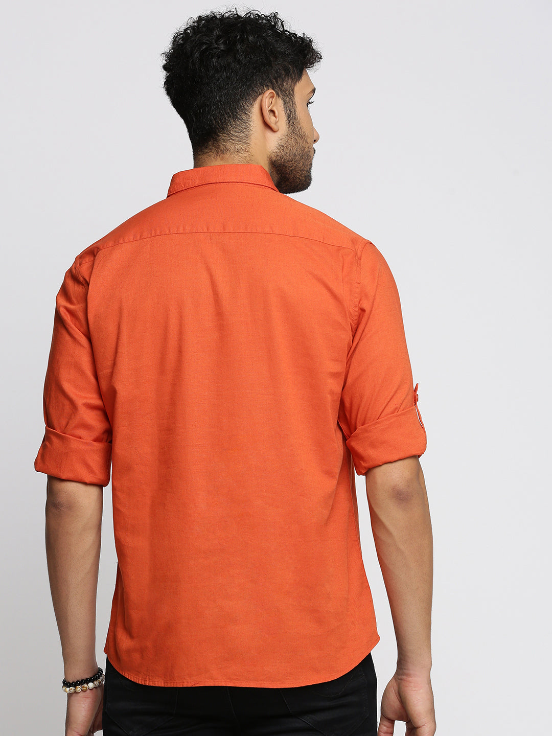 Men Orange Solid Shirt Collar Casual Short Kurta