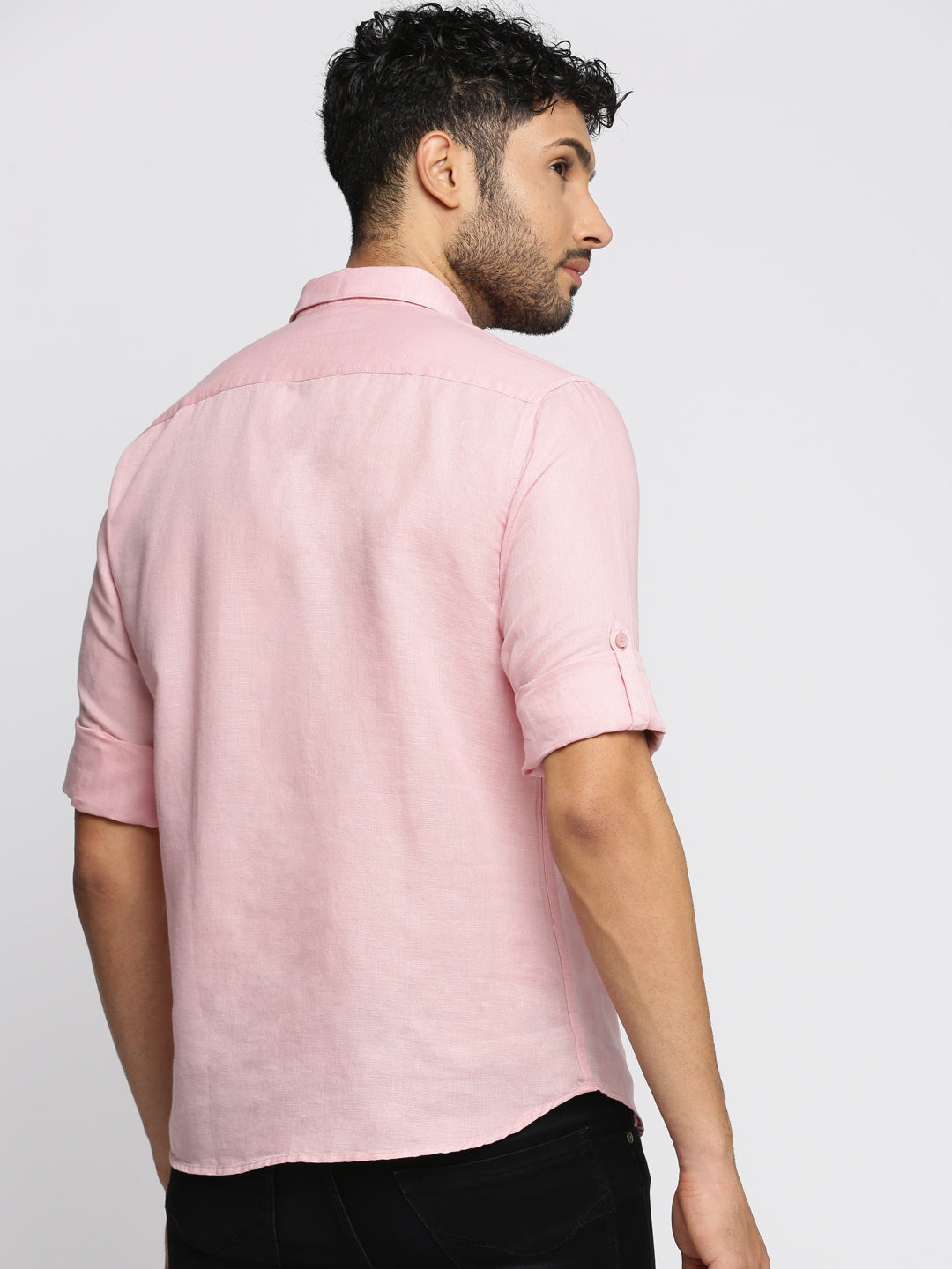 Men Pink Solid Shirt Collar Casual Short Kurta