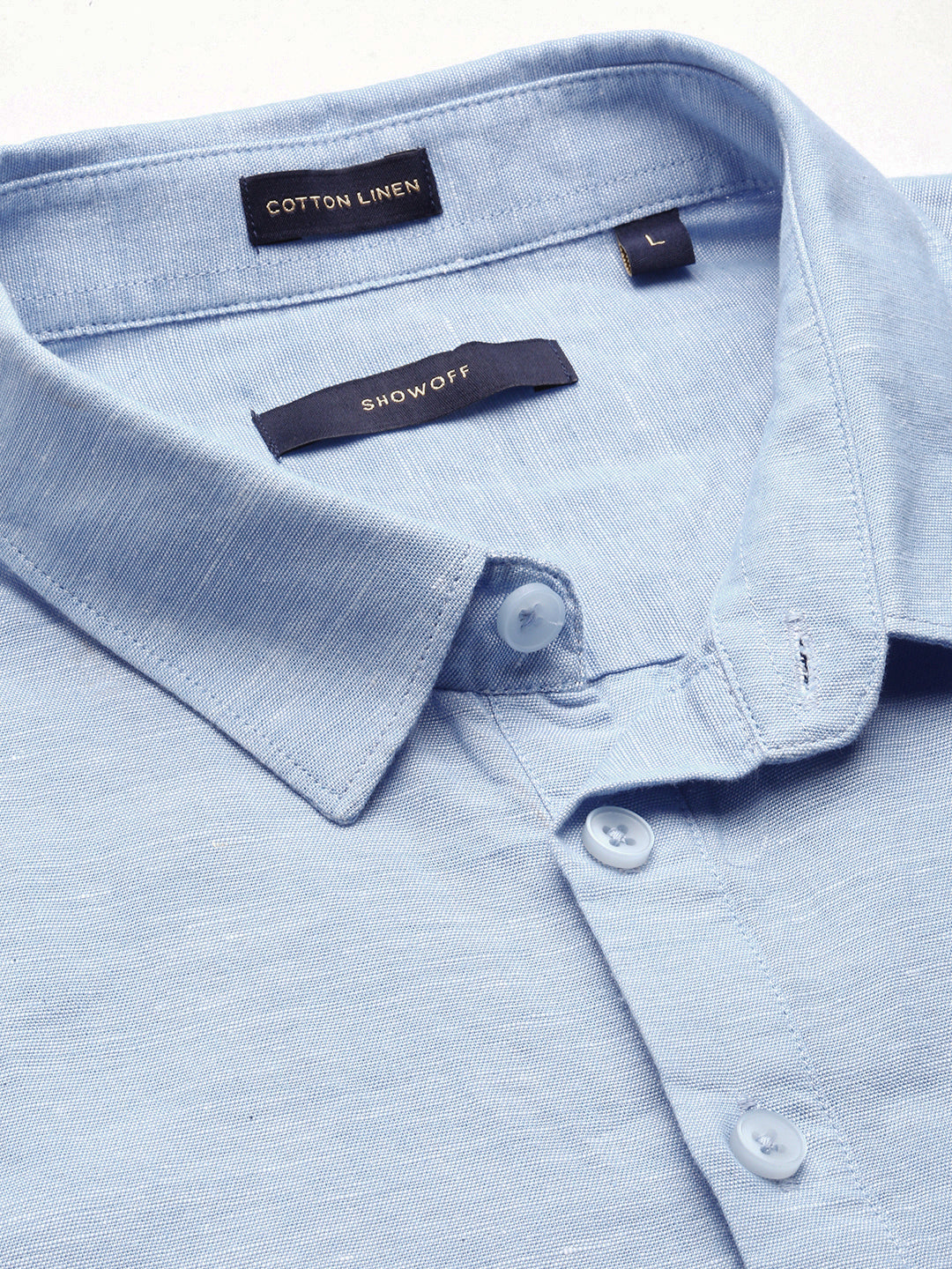 Men's Blue Solid Shirt Collar Casual Short Shirt