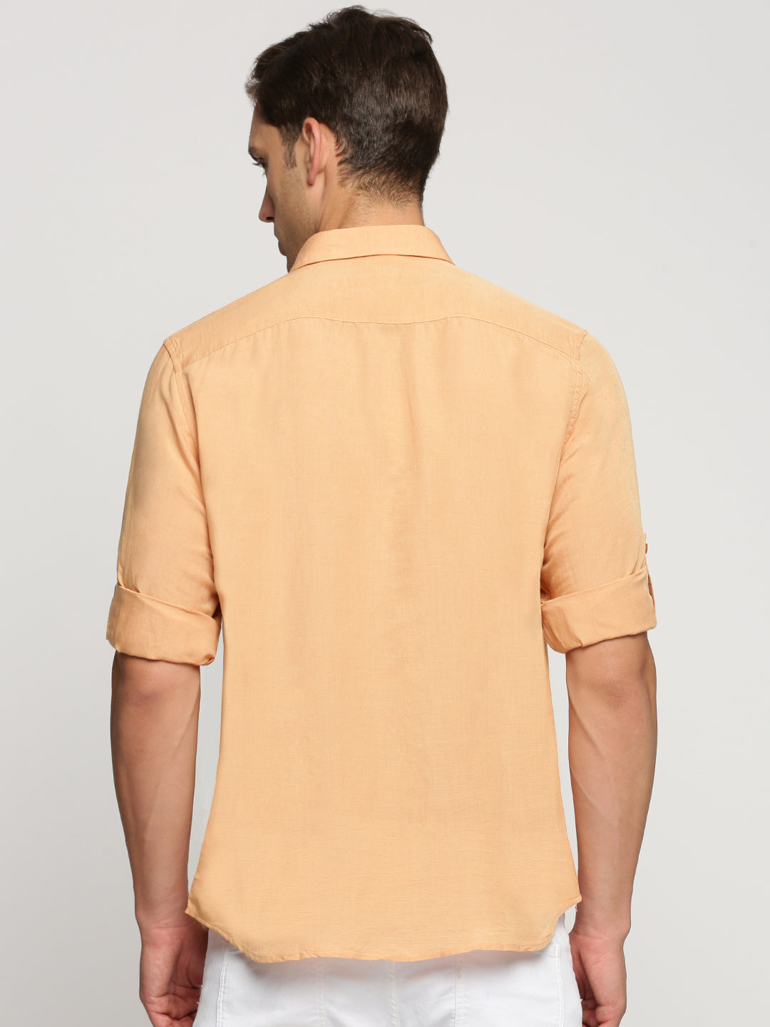 Men Orange Solid Shirt Collar Casual Short Kurta