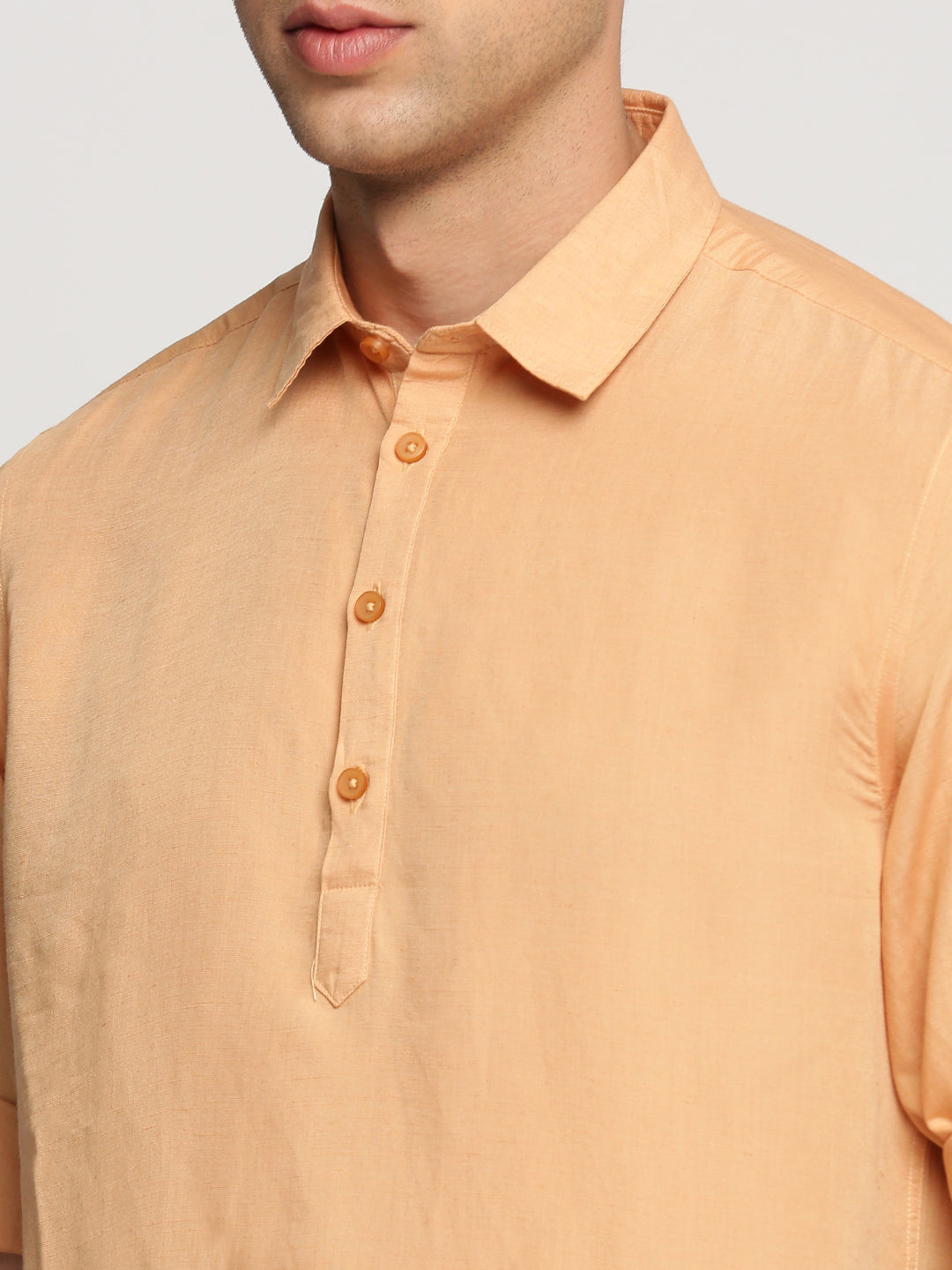 Men Orange Solid Shirt Collar Casual Short Kurta