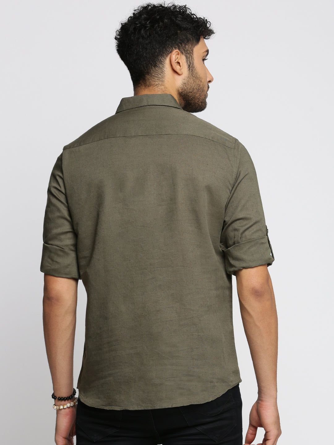 Men Olive Solid Shirt Collar Casual Short Kurta