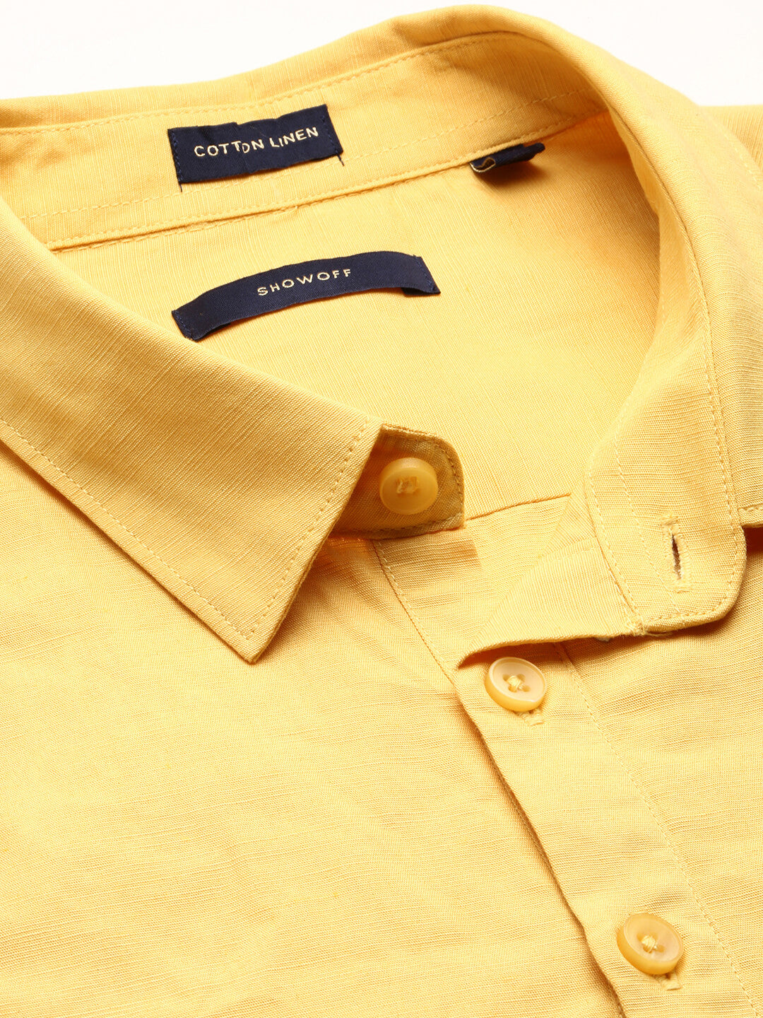 Men's Yellow Solid Shirt Collar Casual Short Shirt