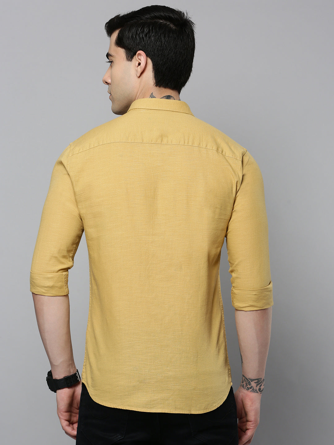 Men Khaki Solid Casual Shirt