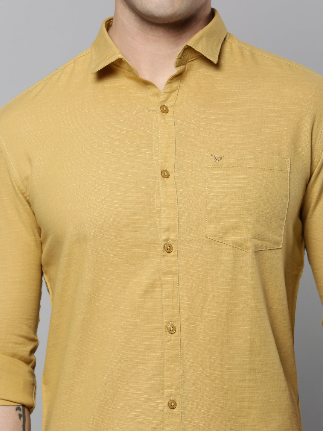 Men Khaki Solid Casual Shirt