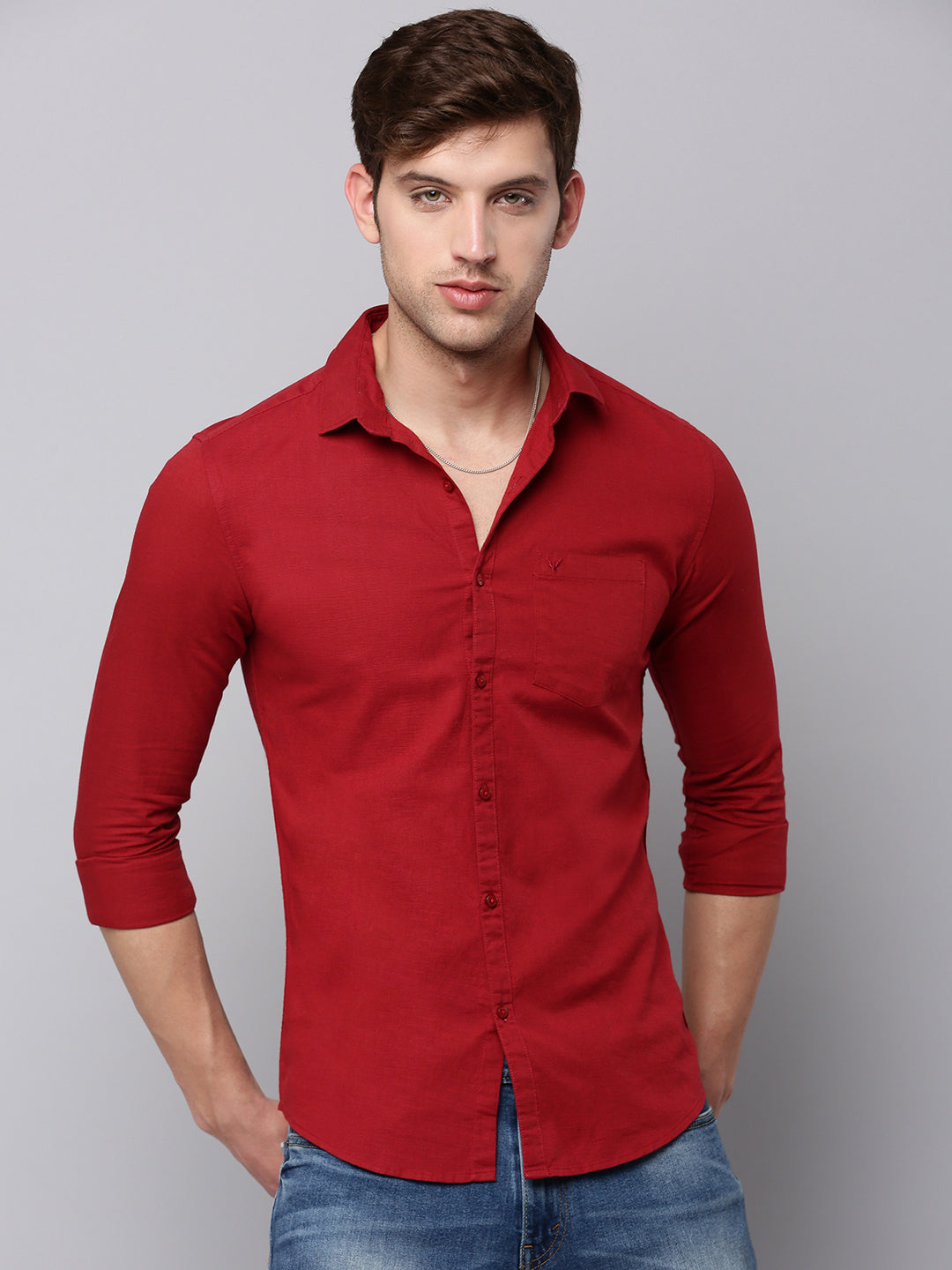 Men Maroon Solid Casual Shirt