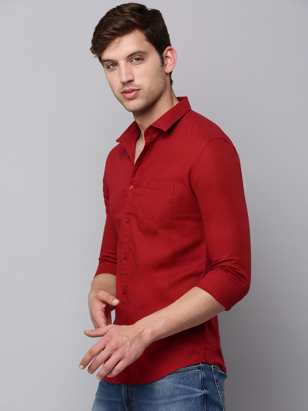 Men Maroon Solid Casual Shirt