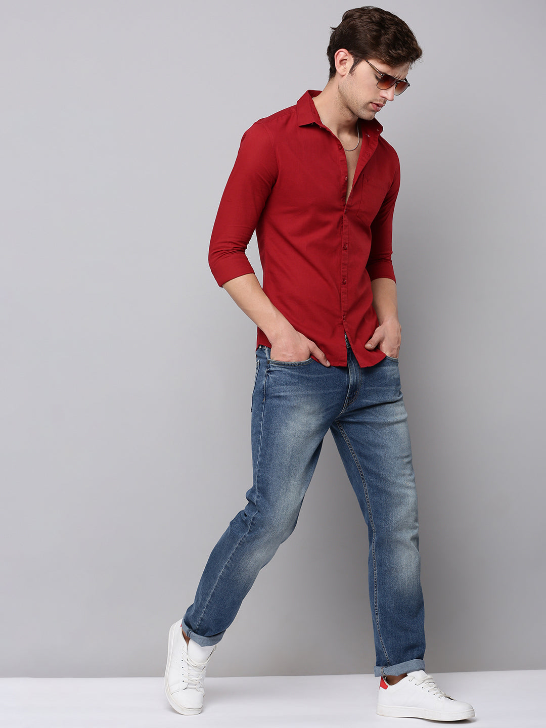 Men Maroon Solid Casual Shirt