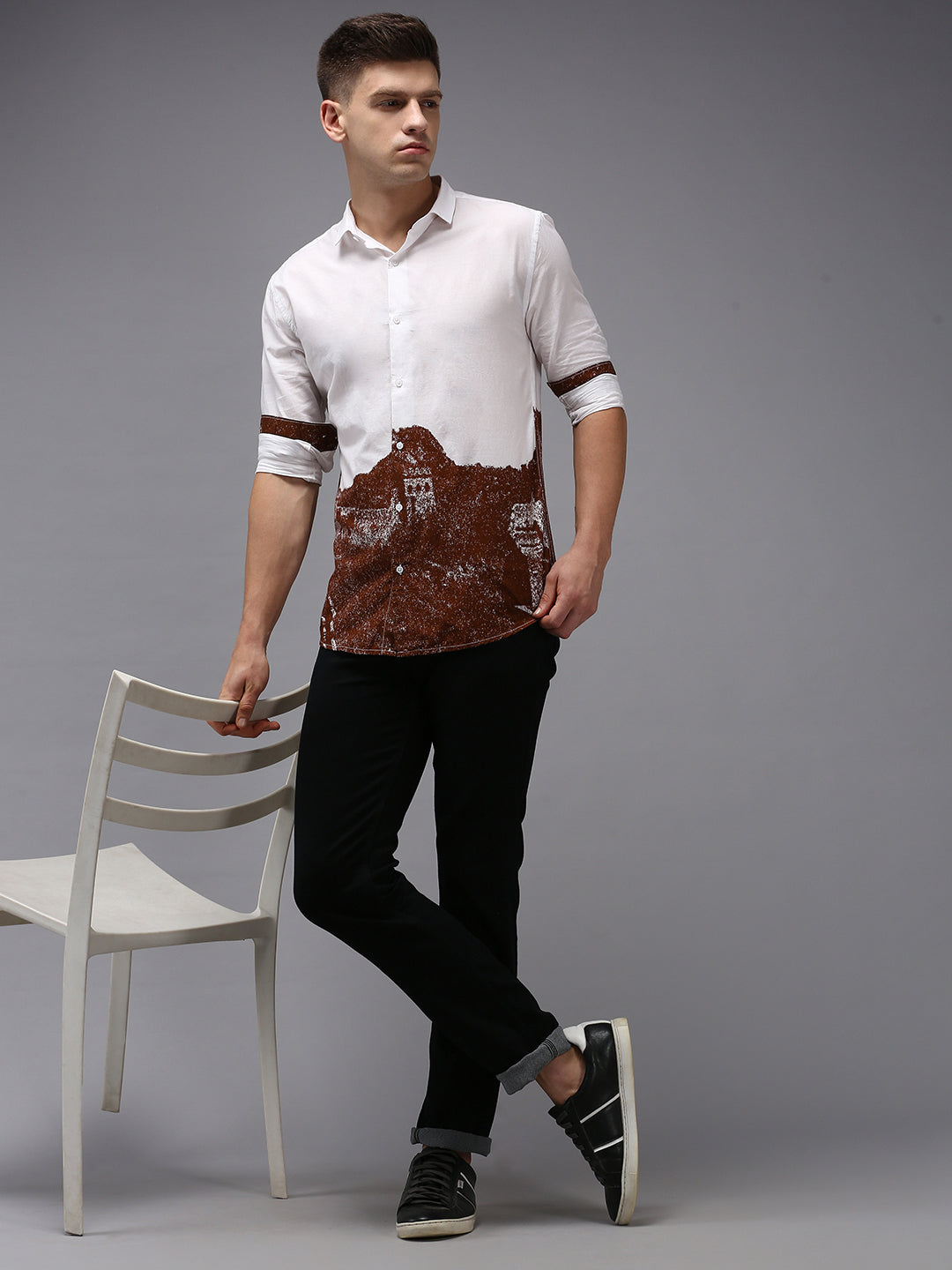 Men White Printed Casual Shirt