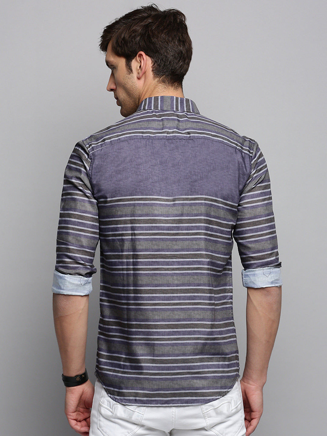 Men Grey Striped Casual Shirt