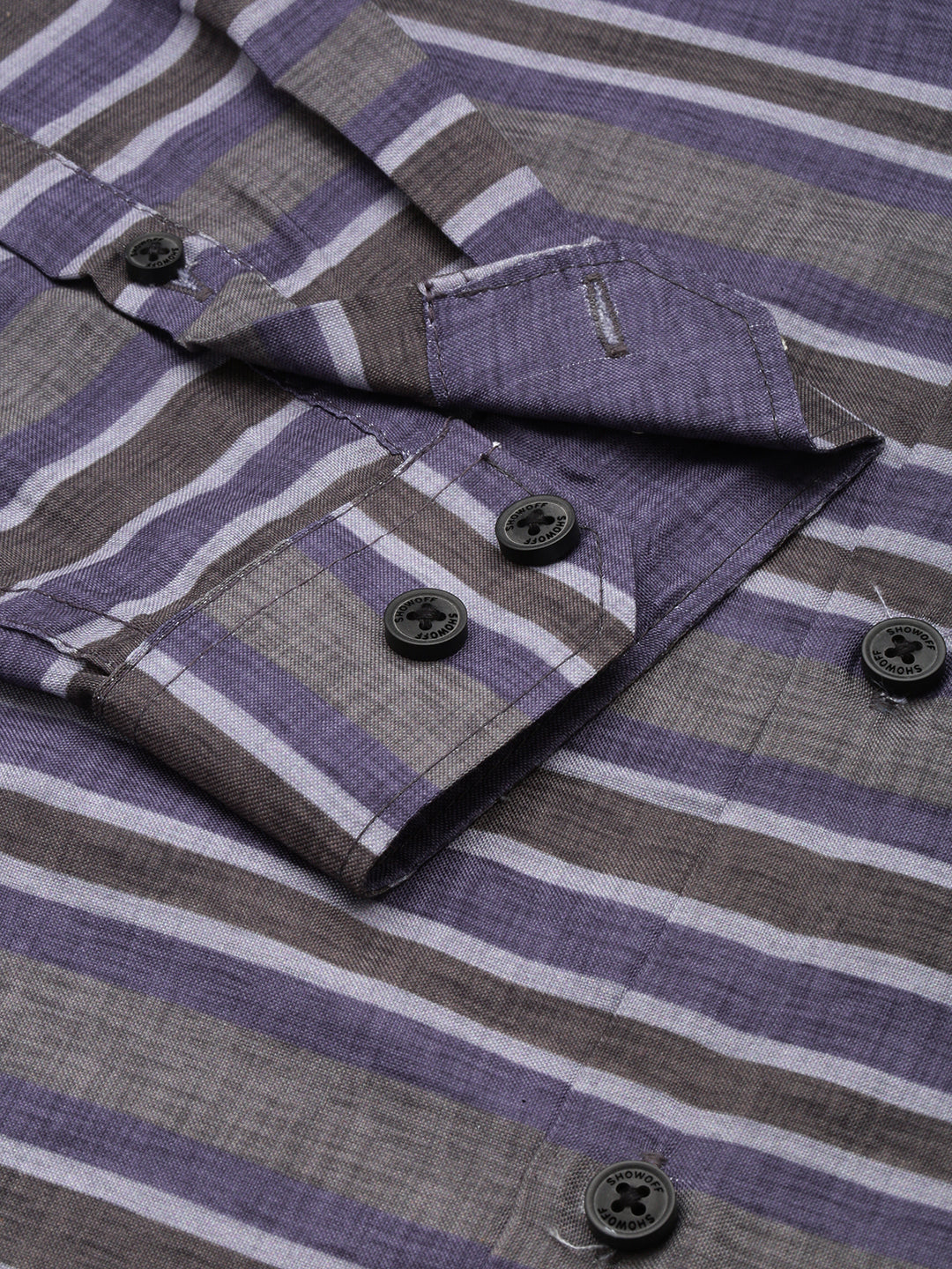 Men Grey Striped Casual Shirt