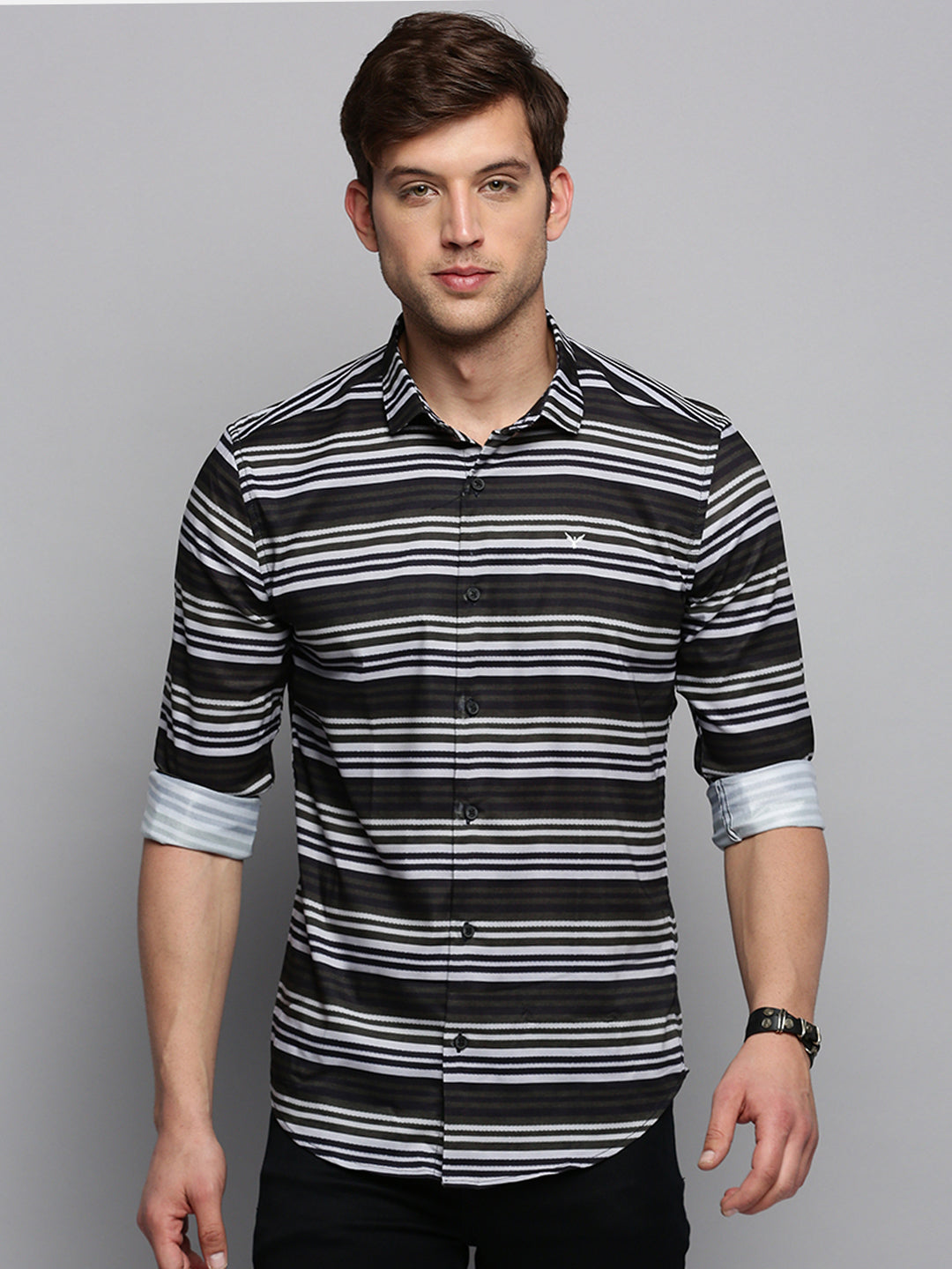 Men Green Striped Casual Shirt