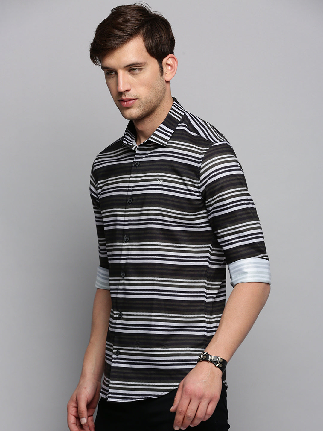 Men Green Striped Casual Shirt