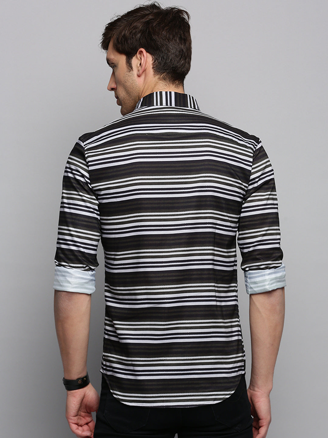 Men Green Striped Casual Shirt