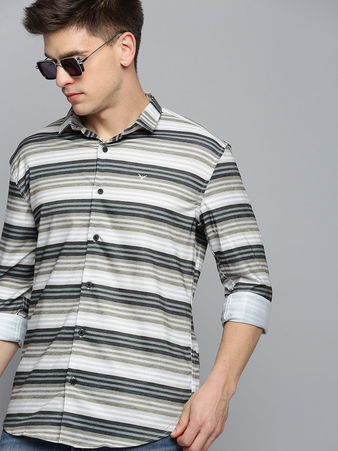 Men Green Striped Casual Shirt