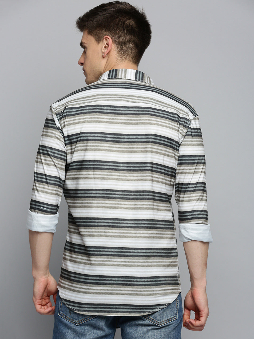 Men Green Striped Casual Shirt