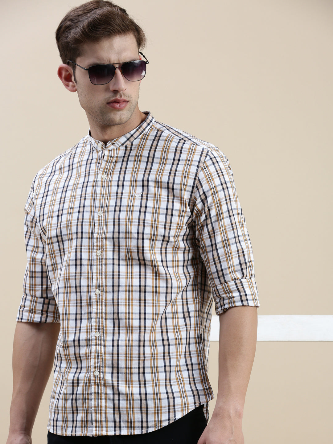 Men White Checked Casual Shirt