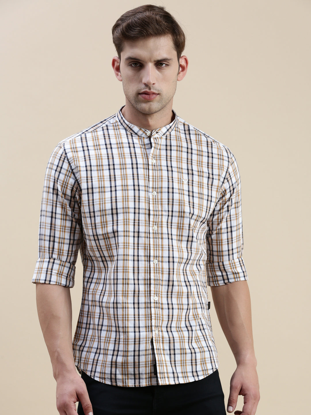 Men White Checked Casual Shirt