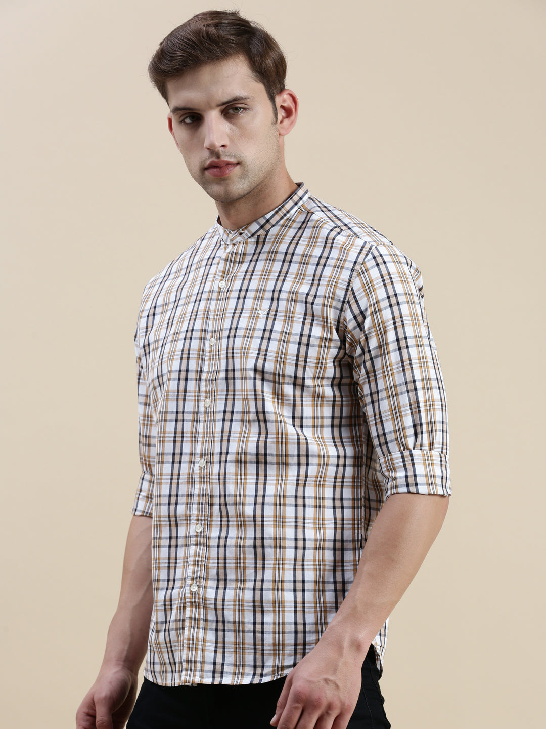 Men White Checked Casual Shirt