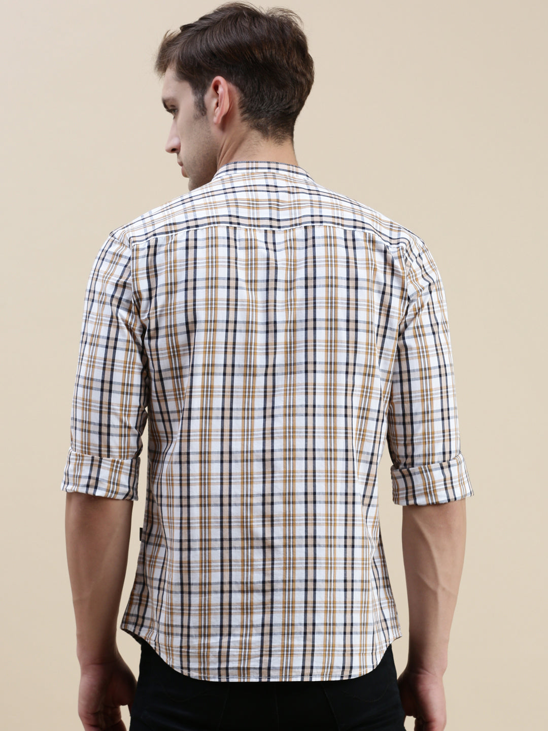 Men White Checked Casual Shirt