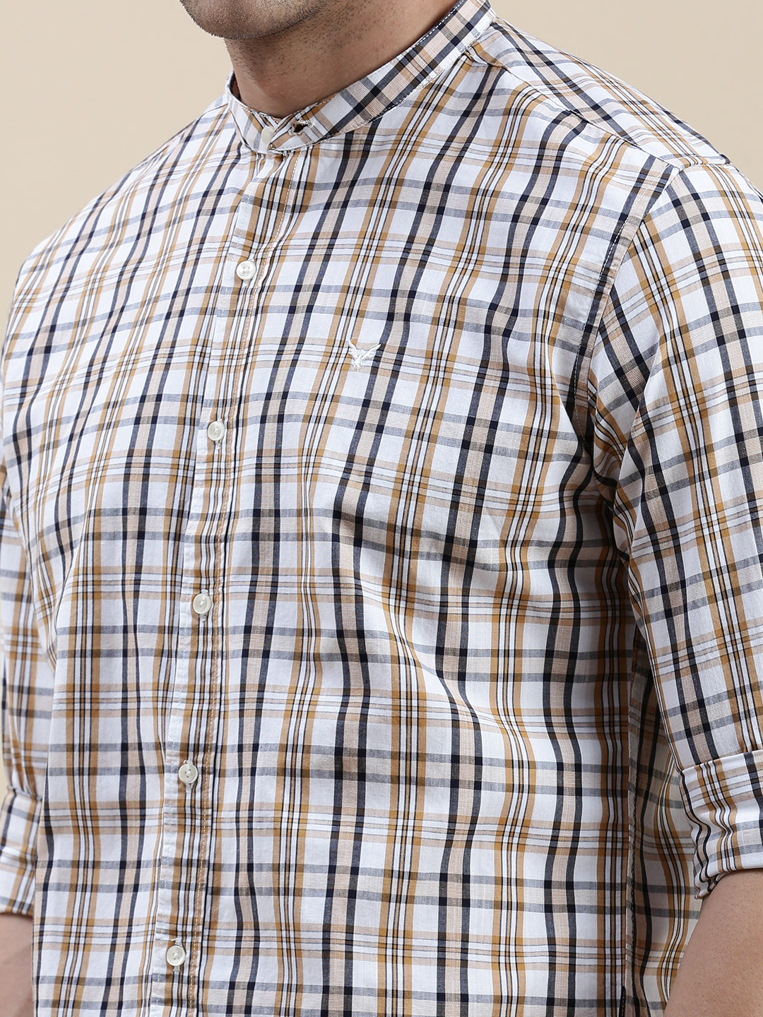 Men White Checked Casual Shirt