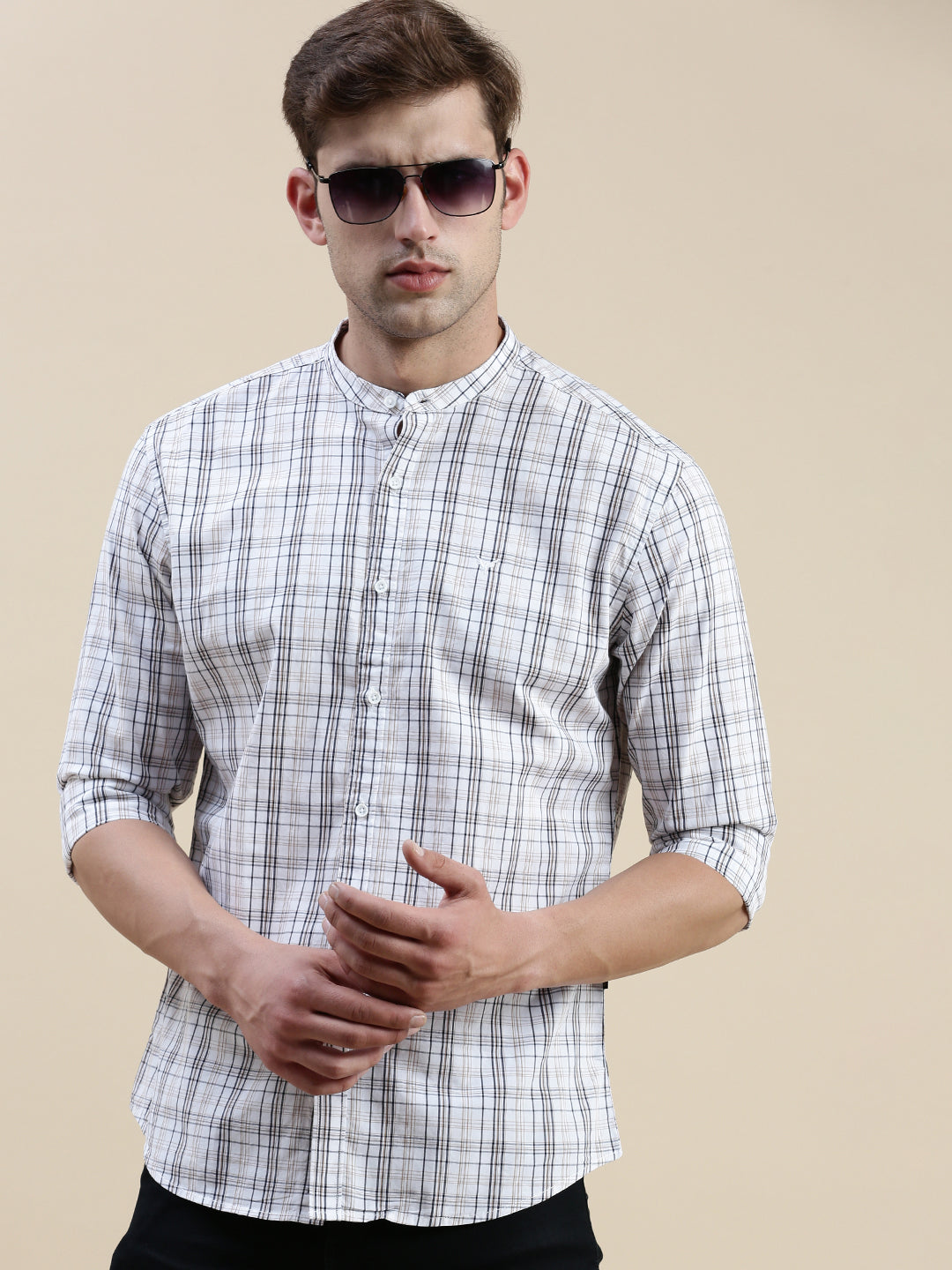 Men White Checked Casual Shirt