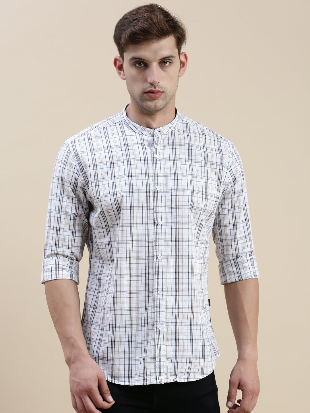 Men White Checked Casual Shirt