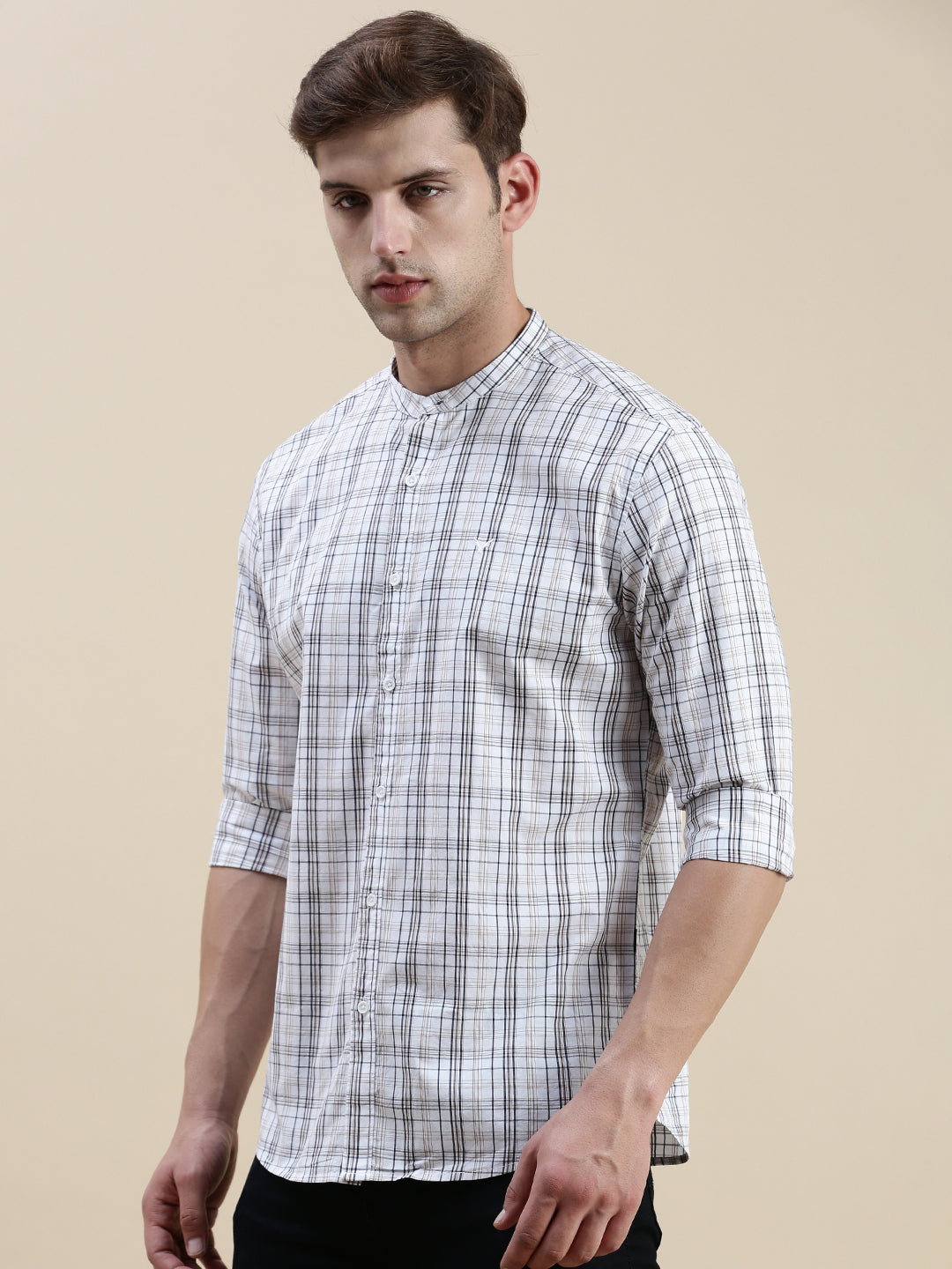 Men White Checked Casual Shirt