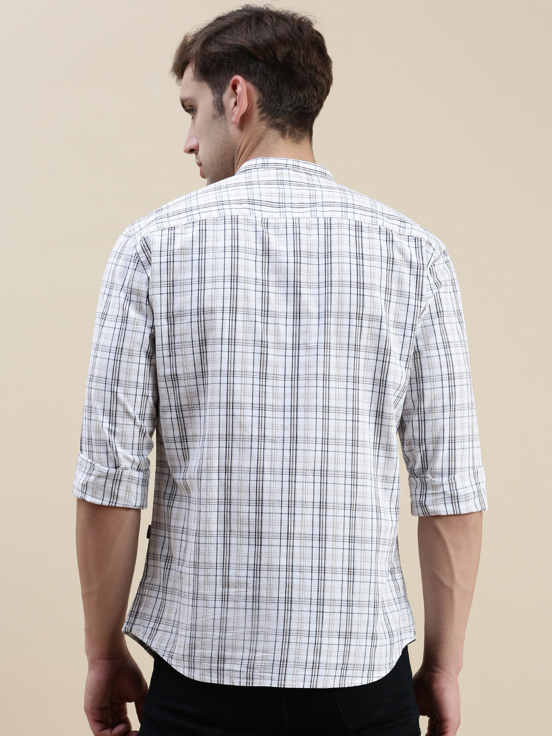 Men White Checked Casual Shirt