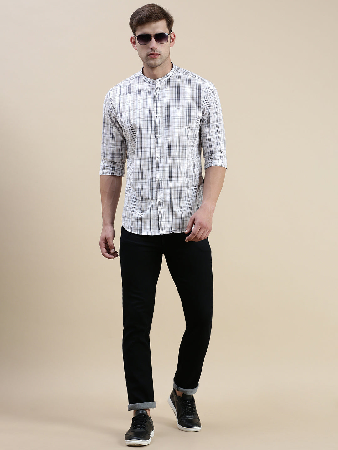 Men White Checked Casual Shirt