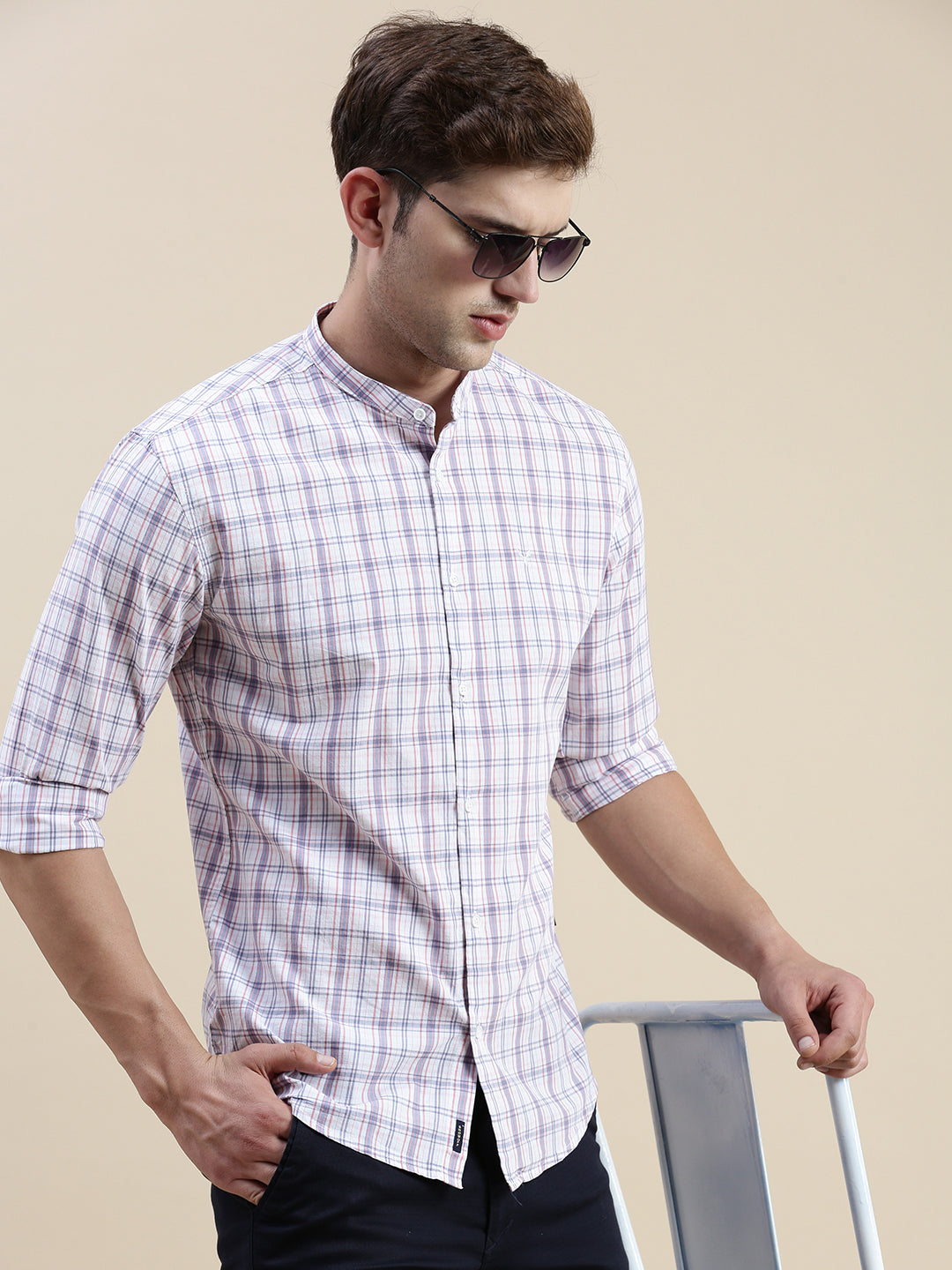 Men White Checked Casual Shirt