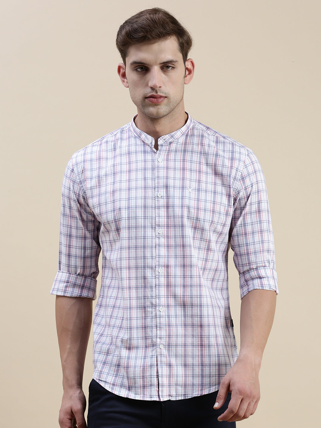 Men White Checked Casual Shirt