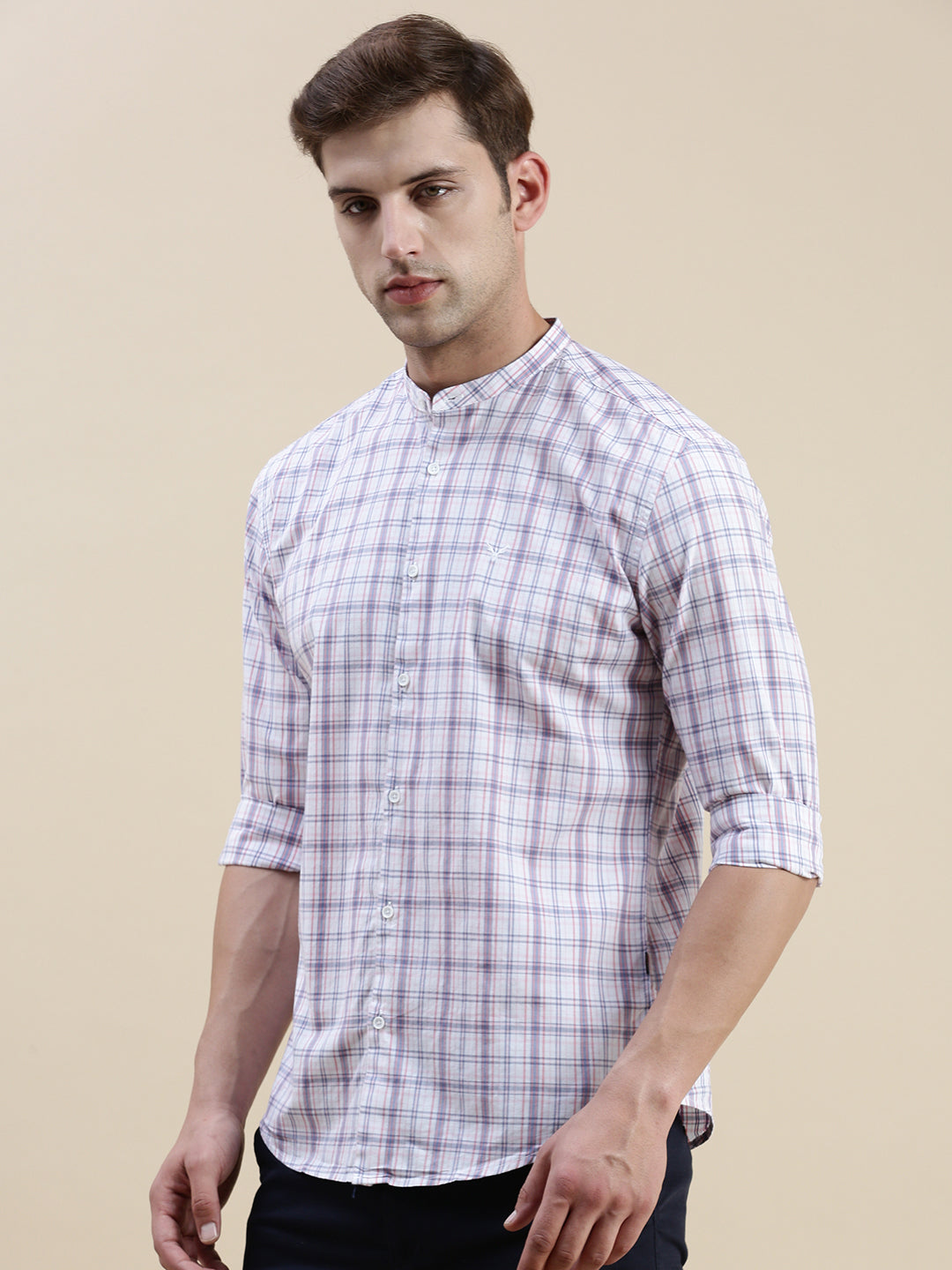 Men White Checked Casual Shirt