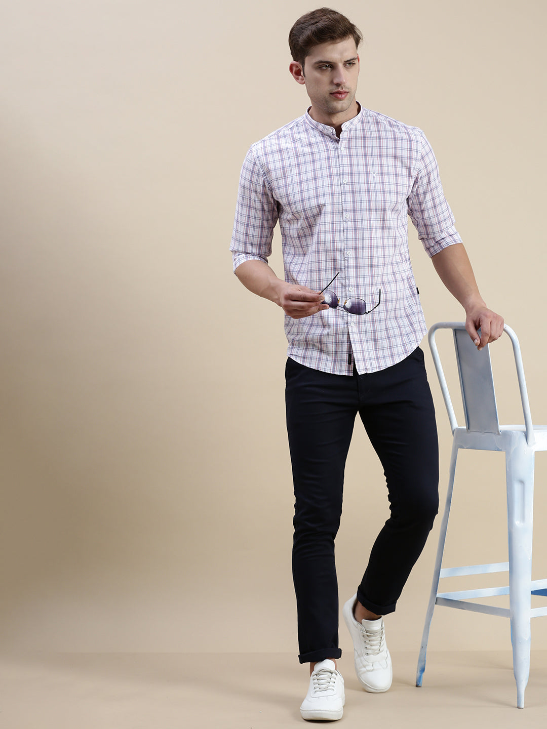 Men White Checked Casual Shirt