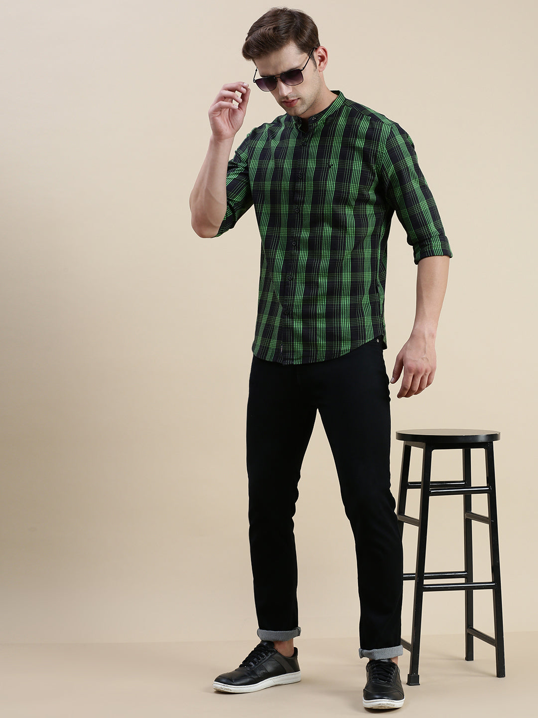 Men Black Checked Casual Shirt