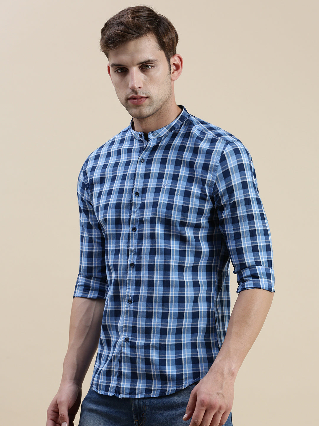 Men Blue Checked Casual Shirt