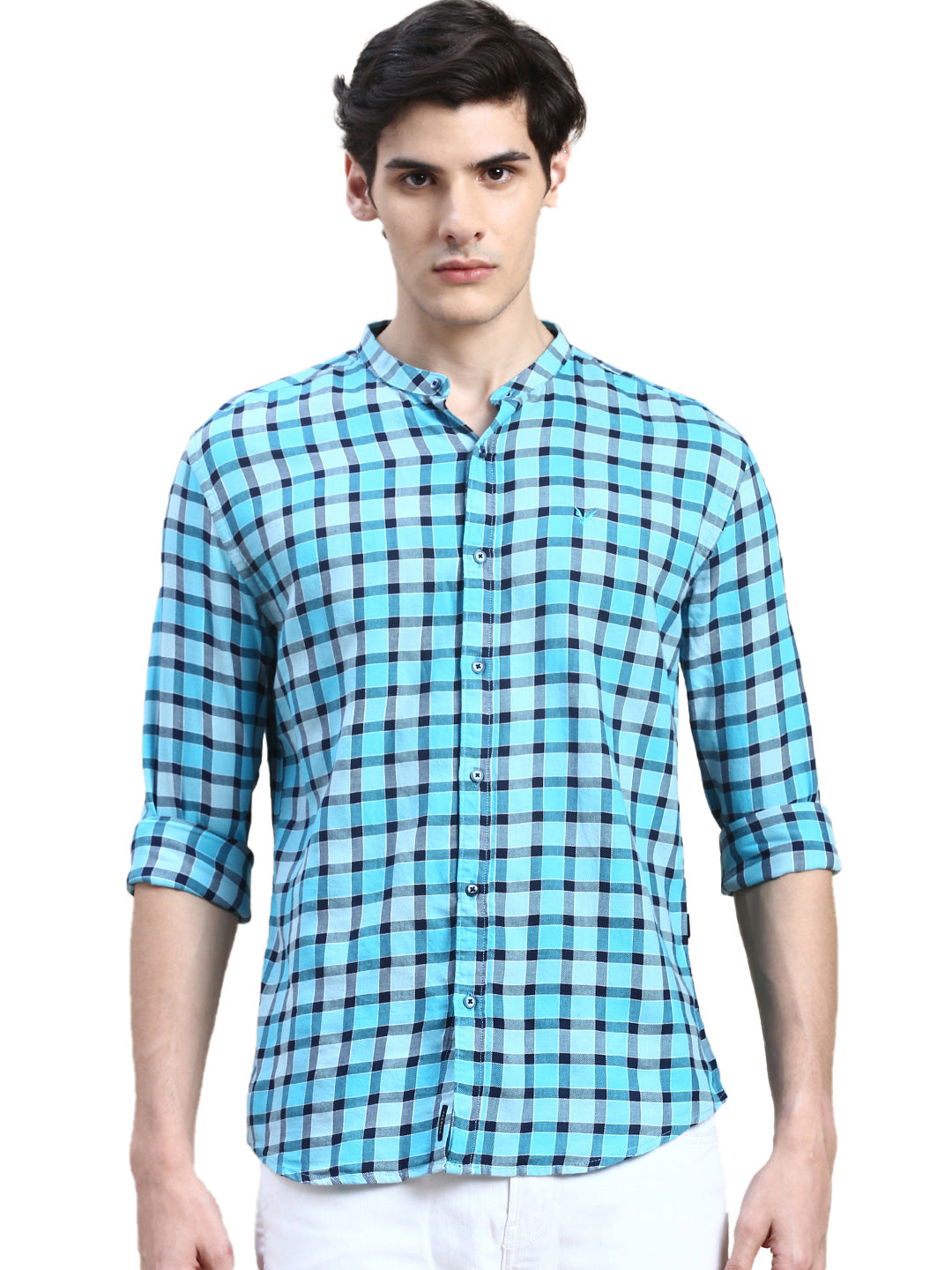 Men Blue Checked Casual Shirt