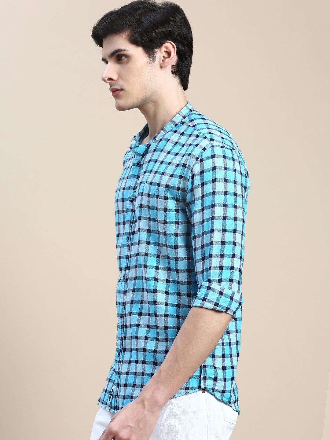 Men Blue Checked Casual Shirt