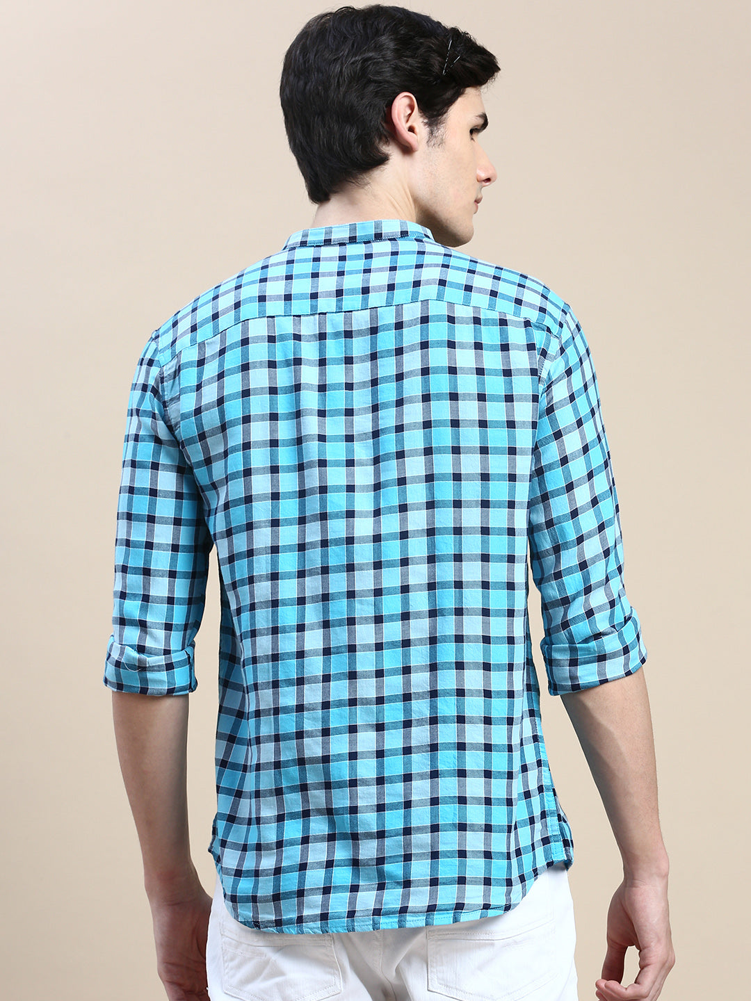 Men Blue Checked Casual Shirt