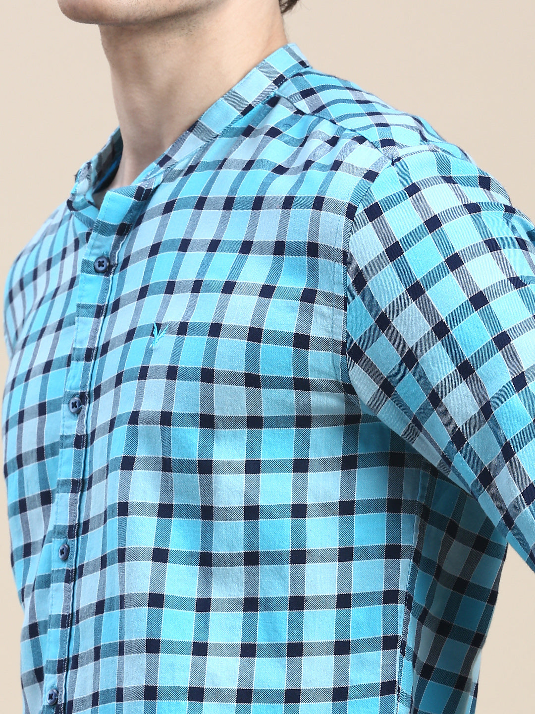 Men Blue Checked Casual Shirt