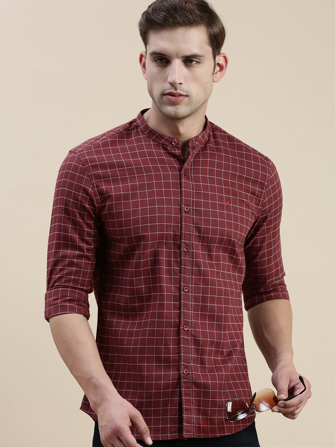 Men Maroon Checked Casual Shirt