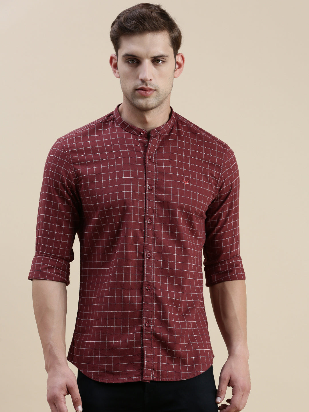 Men Maroon Checked Casual Shirt